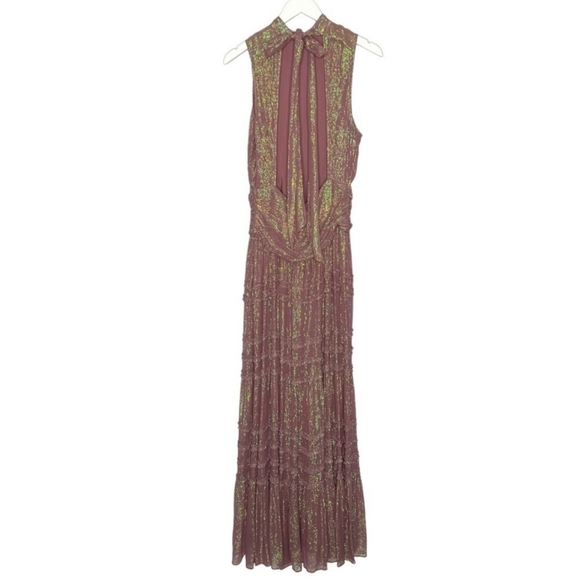 BHLDN Juniper Tiered Backless High-Neck Gown Purple Metallic NEW w/tags - Picture 4 of 6